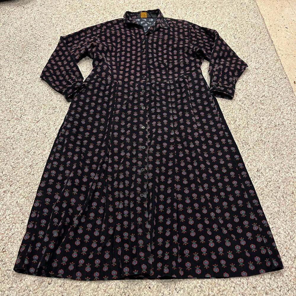 Eddie Bauer Floral Corduroy Long Sleeve Shirt Dress L Cottagecore Casual